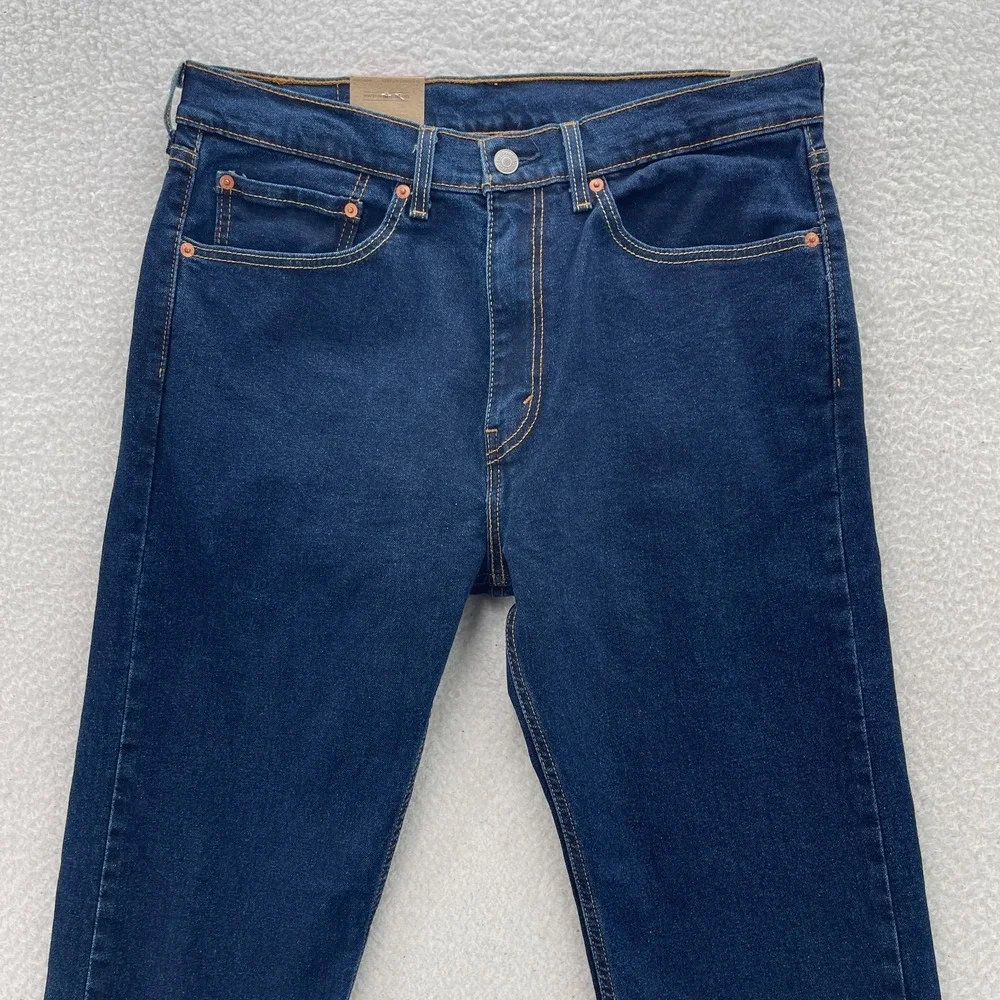 Levis Jeans Mens 34x32 Blue 505 Regular Straight Dark Wash Stretch Denim Cowboy